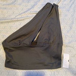 Dark green off the shoulder crop top